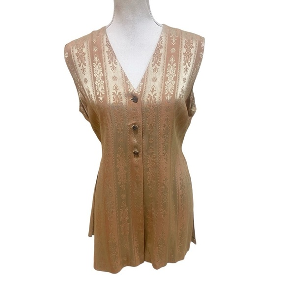 Vintage ‘90’s Tahari blush 100% rayon brocade longline belted vest size 12 - Picture 1 of 10